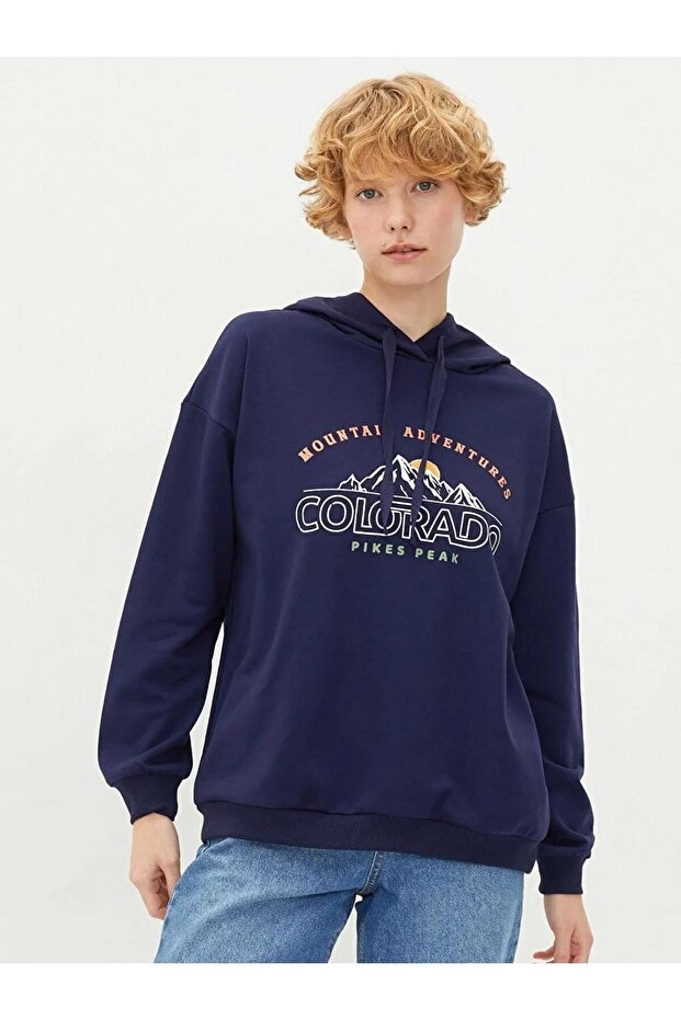 Hooded Printed Long Sleeve Women's Sweatshirt (W1)
