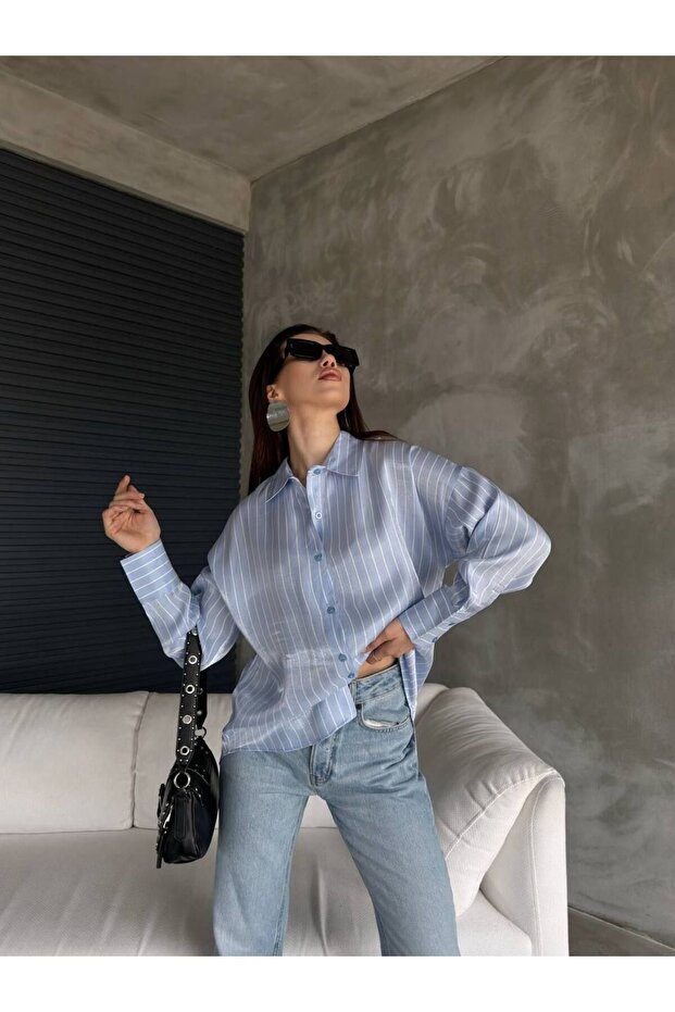 Blue Sapphire Satin Striped Shirt