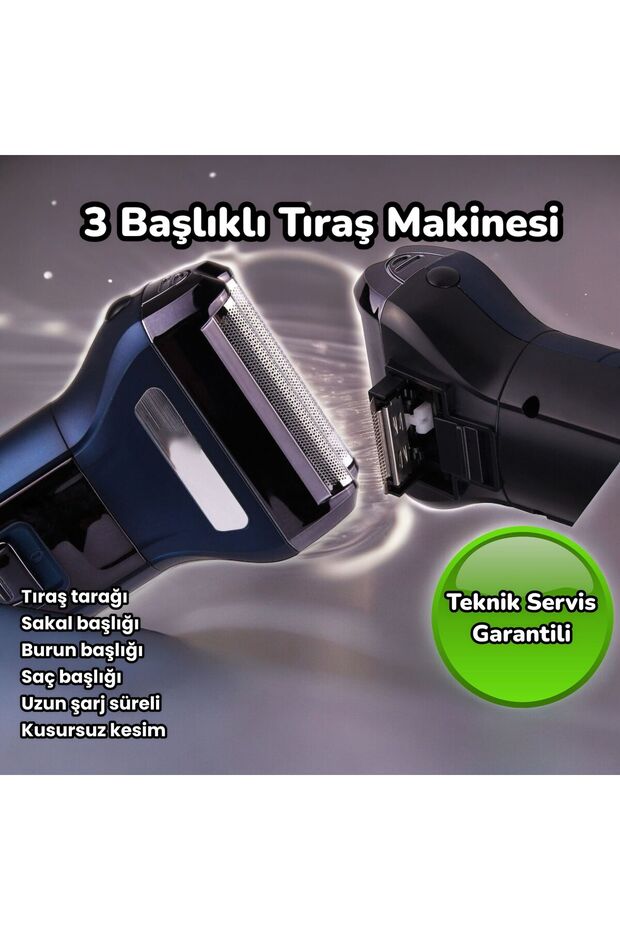3 lü tıraş Makinesi seti profesyonel kulak burun sakal Makinesi 3 başlıklı - 4