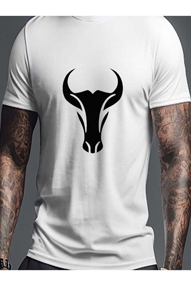 White Printed Oversize T-Shirt - Crew Neck, Short Sleeve
