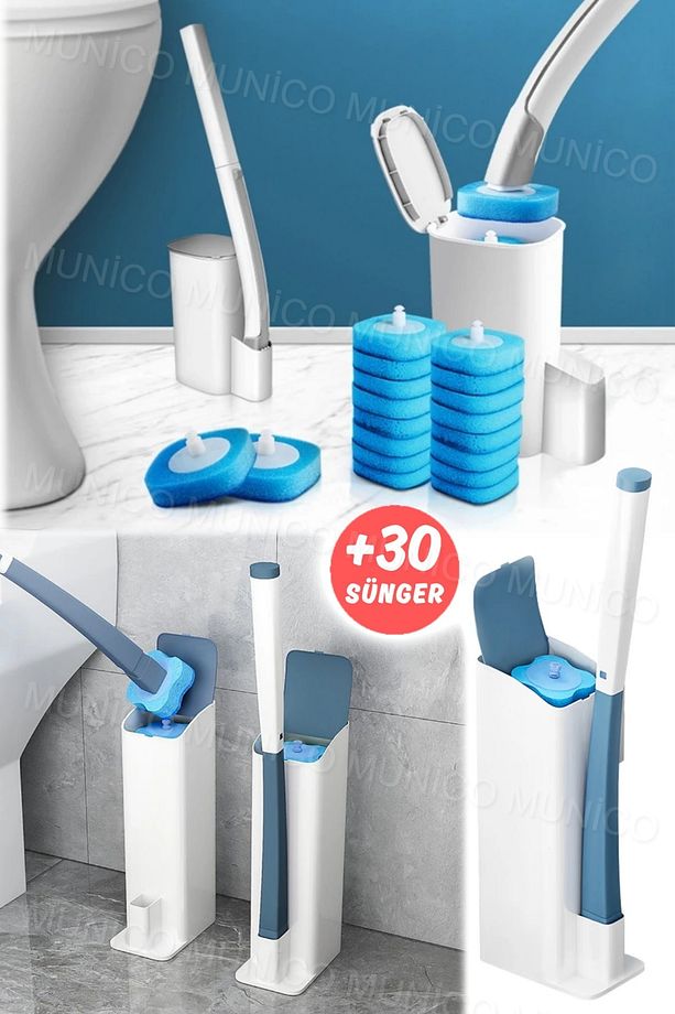 Duvara Monte Tek Kullanımlık Tuvalet Temizleme Fırçası Plastik Banyo +30 Süngerli Tuvalet Fırçaları - 5