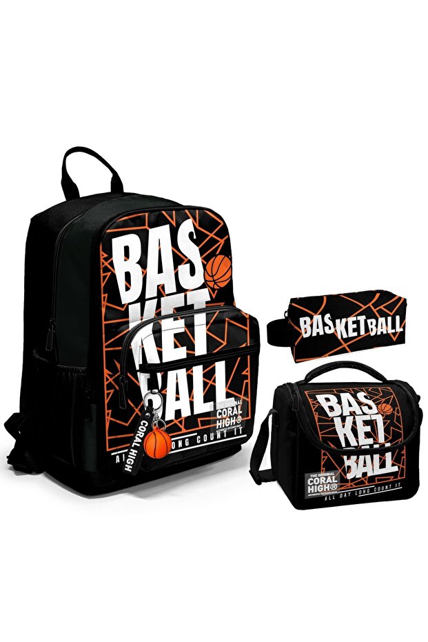 Triple Primary and Secondary School School Bag Set - Black Basketball - Boys