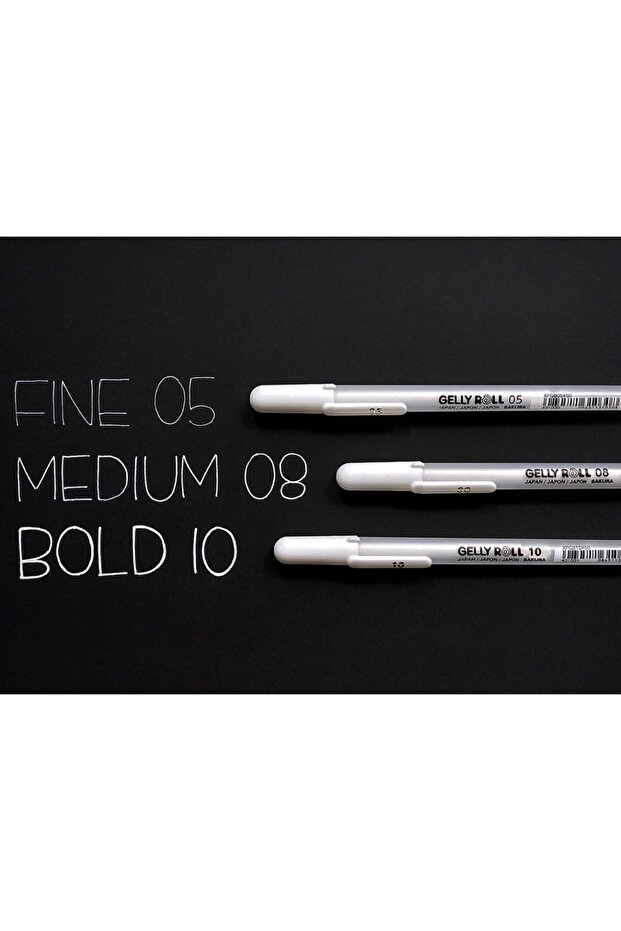 Gel Pen White Gelly Roll White Set of 3 Different Tips
