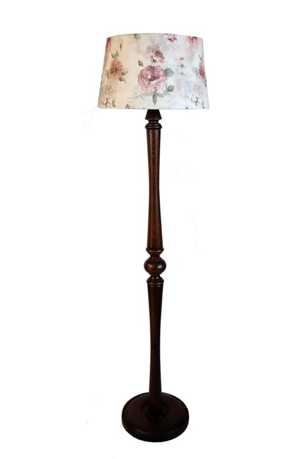 Torna Ayaklı Masif Lambader ( Bej Keten /koyu Ceviz) - 1