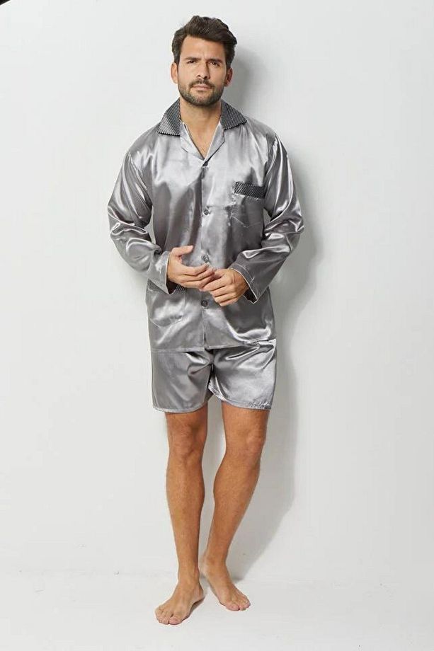 Erkek Ropdöşambır ve Saten Pijama Takımı 4'lü Set- ROPMAN - 2