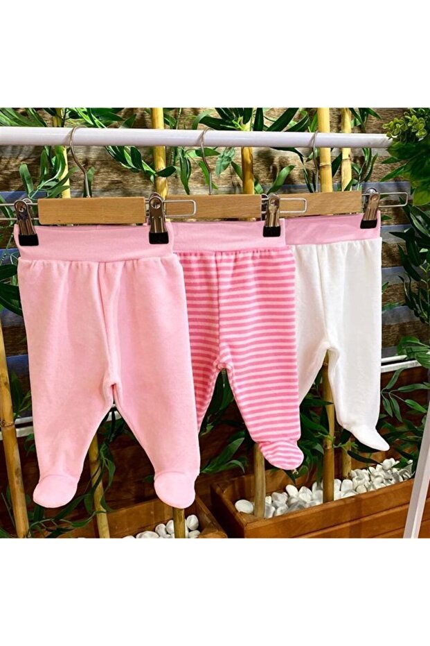 Striped 3-Piece Velvet Booties Baby Pajama Bottom Set