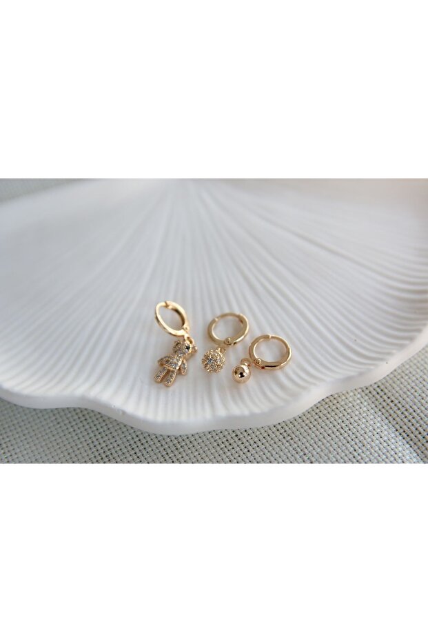 مجموعة أقراط دائرية بنمط الدب - 2