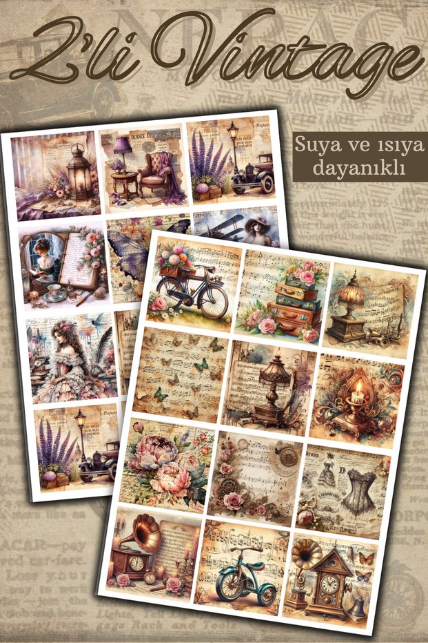 2 Pages Vintage Stickers - Labels for Planner, Journal, Scrapbook, Suitcase, Phone, Laptop (Waterproof)