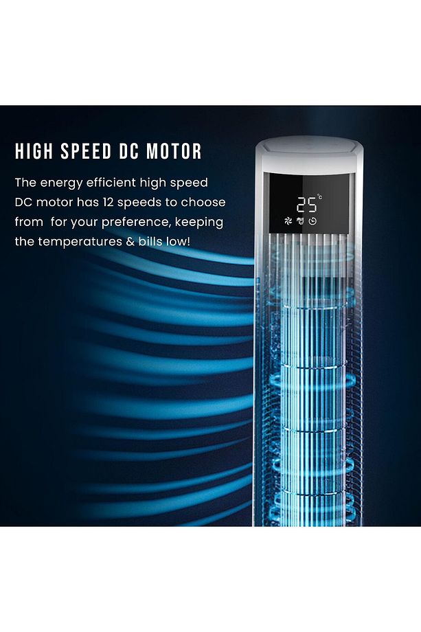 Hava Temizleme Cihazlı ve DC Motorlu Kule Fan 120cm, 12 Hız, 4 Mod, LED Ekran, Sessiz ve Salınımlı - 6