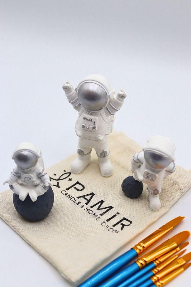 Astronot 3'lü Set Biblo Dekorasyon-el Yapımı-gümüş Masa Boy - 2