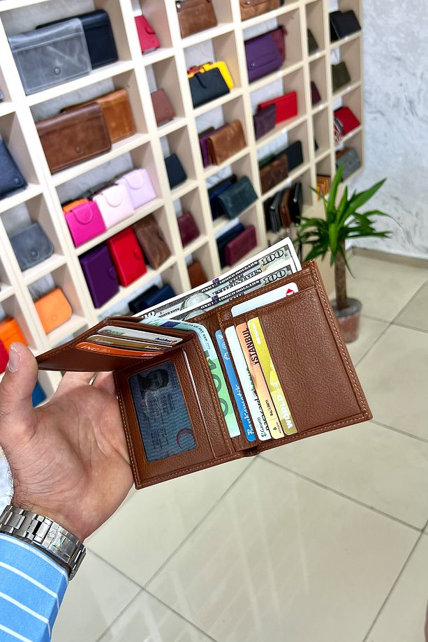 Masjen Taba Erkek Hakiki Deri Dikey Kibar Model Cüzdan - 4