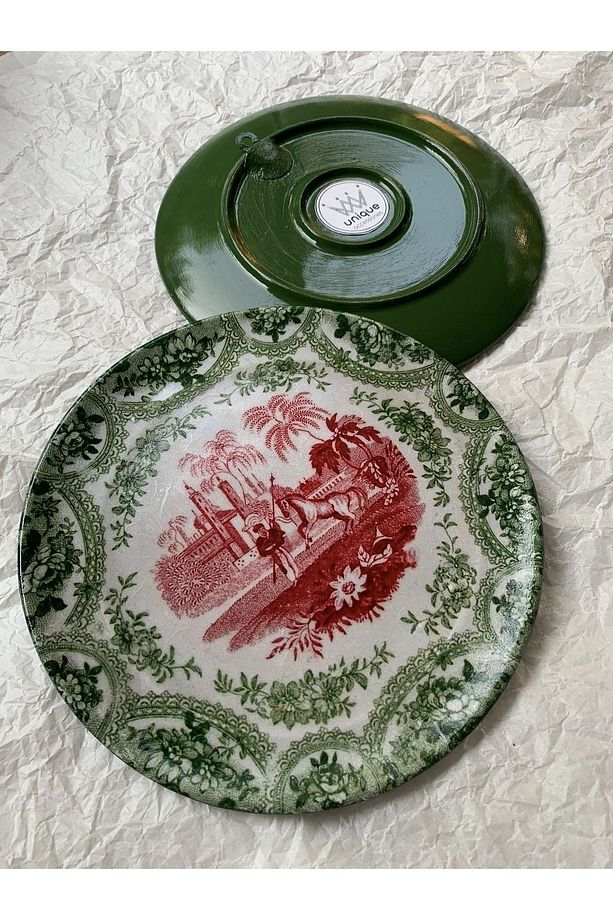 Yeşil Vintage Desenli Duvar Tabağı Dekoratif Bahçe Balkon Mutfak Salon Duvar Süsü No:73 - 4