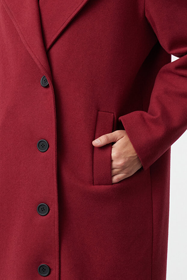 Bordo Asimetrik Kapamalı Yumuşak Dokulu Oversize Kaban TWOAW25KB00009 - 8