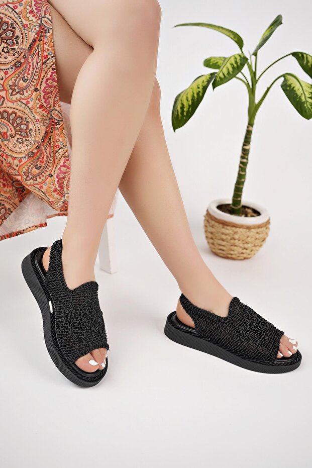 Modafrato PWR-2000 Hasır Kadın Sandalet Hafif Örgü Yazlık Ayakkabı Rahat Taban - 3