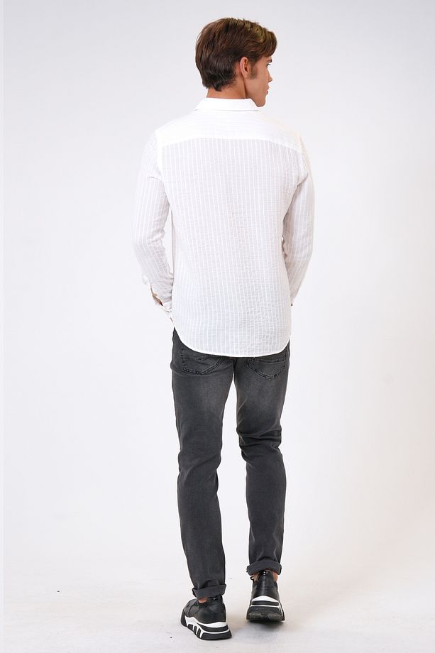 Ekru Regular Fit Pamuklu Desenli Gömlek - 4