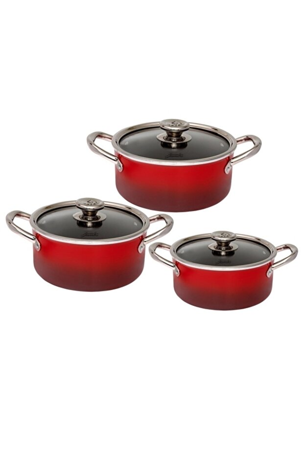 طقم أواني طهي متوسطة الحجم مكون من 6 قطع باللون الأحمر الداكن - 2