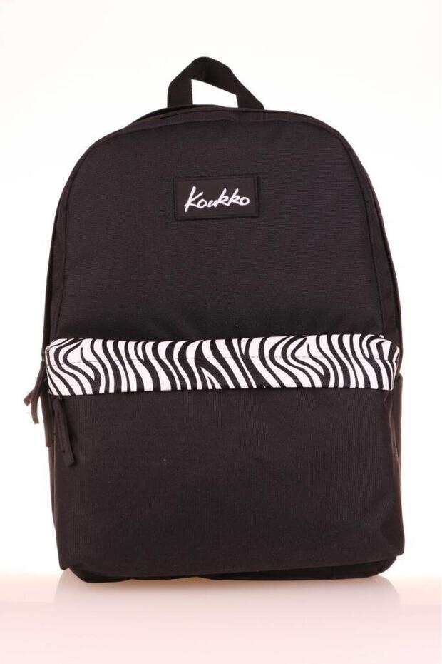 حقيبة ظهر مدرسية ذات ألوان أساسية منقوشة باللون الأسود - K1626 - 1