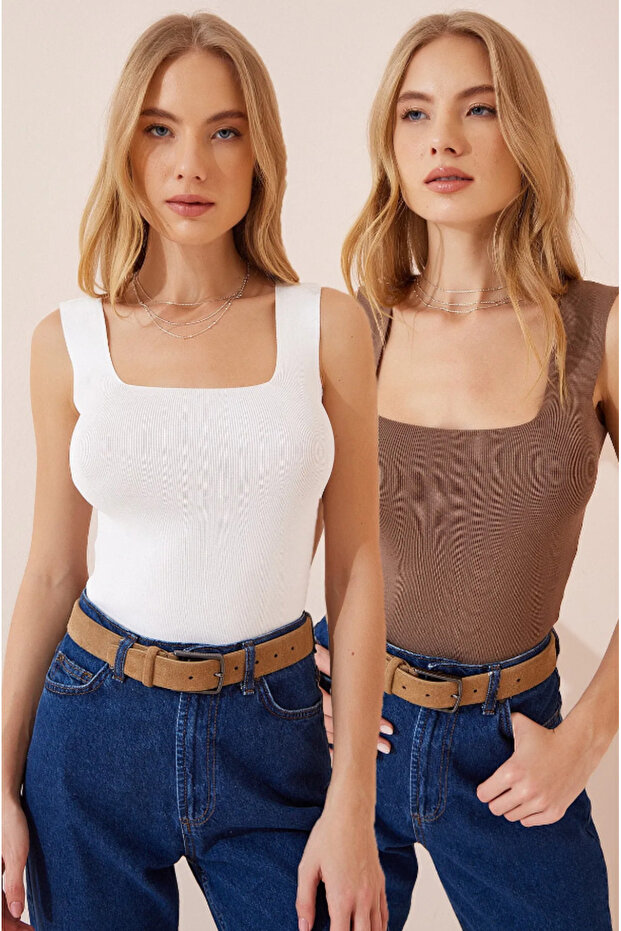 2-Piece Women's Tank Top Thick Strap Tank Top Slim Crop Summer Square Neck Knitwear Fabric