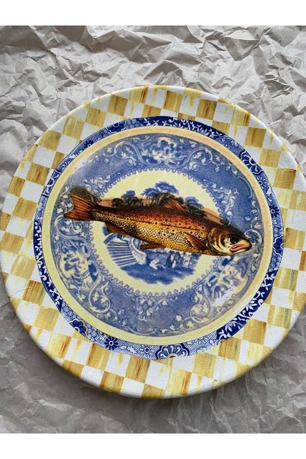 Dekoratif Duvar Tabağı Duvar Süsü Balıklı Tabak Blue Blanc Tabak No:19 - 3