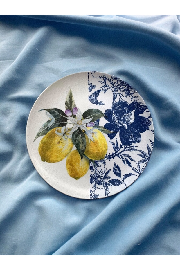 Limonlu Blue blanc Duvar Tabağı Dekoratif Bahçe Balkon Mutfak Salon Duvar Süsü No:129 - 1