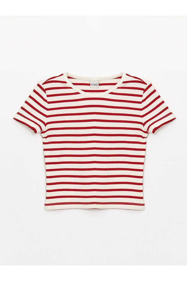 LCW Girl's Striped Crew Neck Short Sleeve T-Shirt