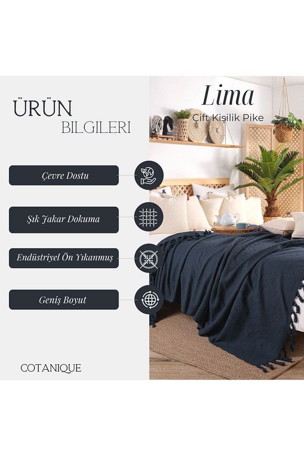 Lima Pamuklu Çift Kişilik Pike 200x220 Çok Amaçlı Örtü Çift Kişilik Koltuk Örtüsü - 2