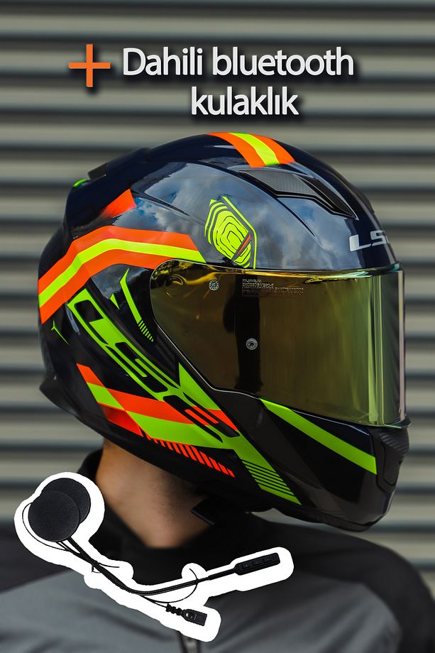 Stream Evo Reflex Mavi Turuncu Kask + Dahili Bluetooth Kulaklık - 1