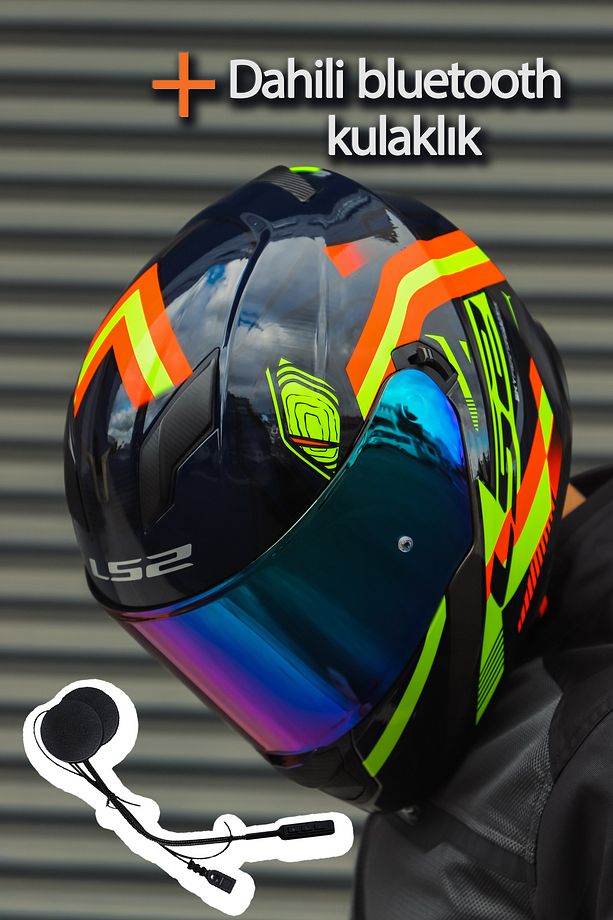 Stream Evo Reflex Mavi Turuncu Kask + Dahili Bluetooth Kulaklık - 1