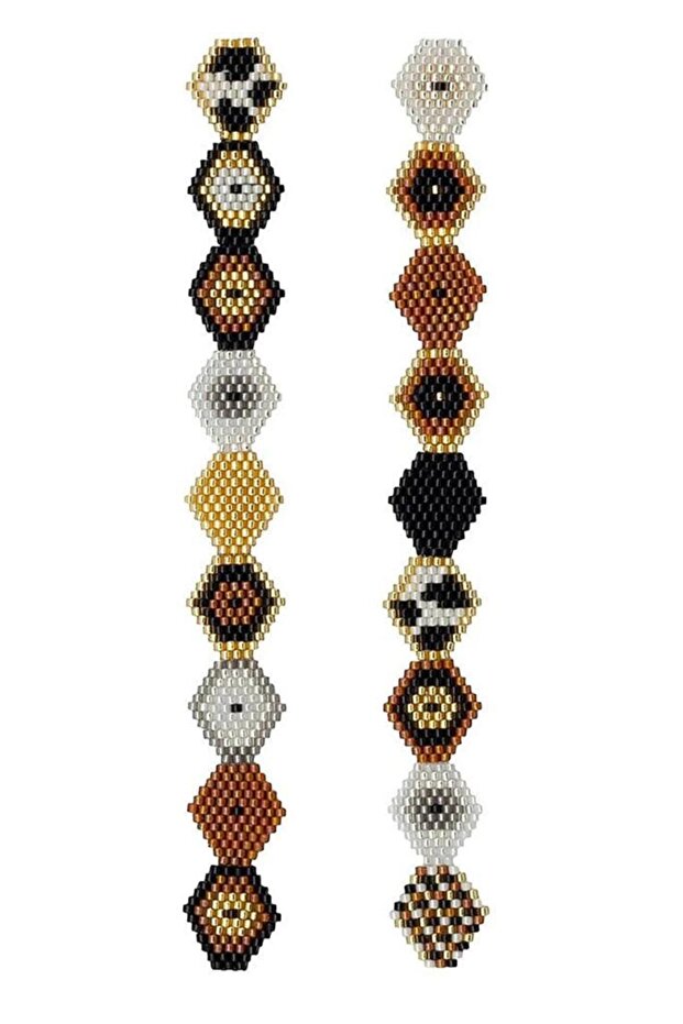Hexagon Shaped Long Dangle Patterned Miyuki Bead Earrings