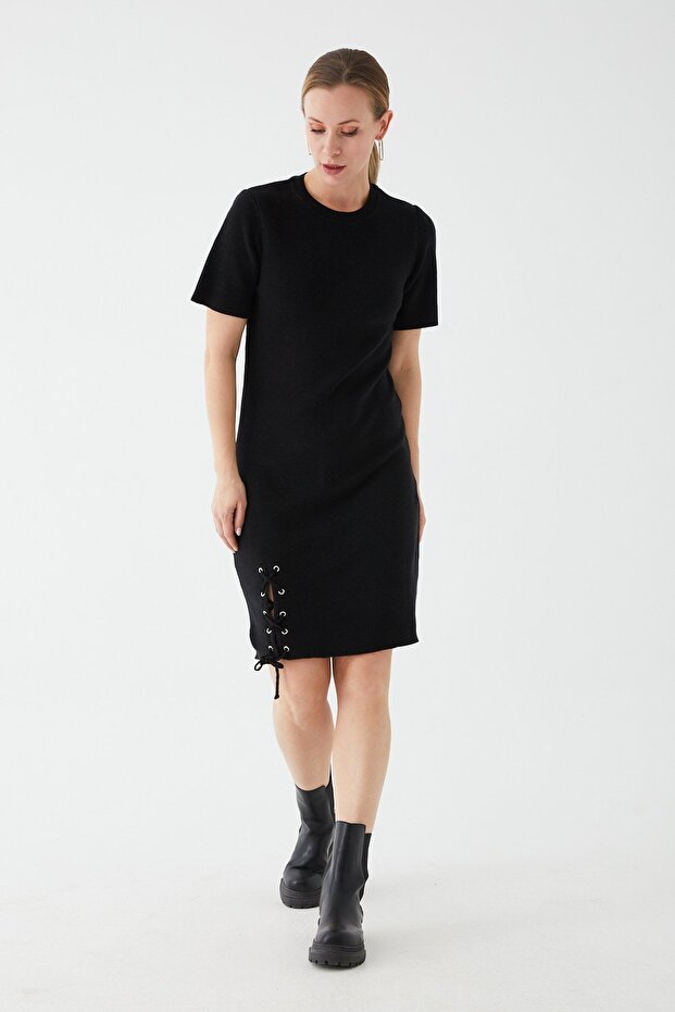 Siyah Triko Elbise - 3