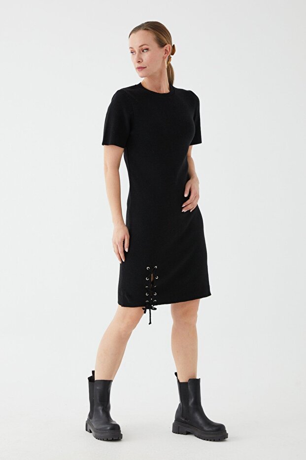 Siyah Triko Elbise - 2