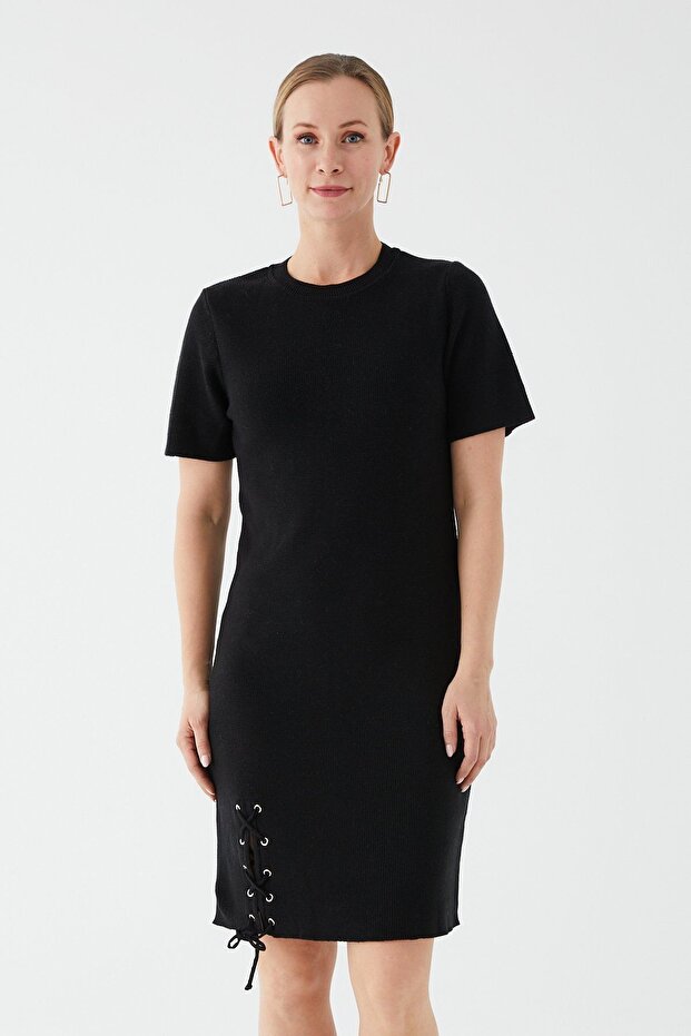 Siyah Triko Elbise - 5