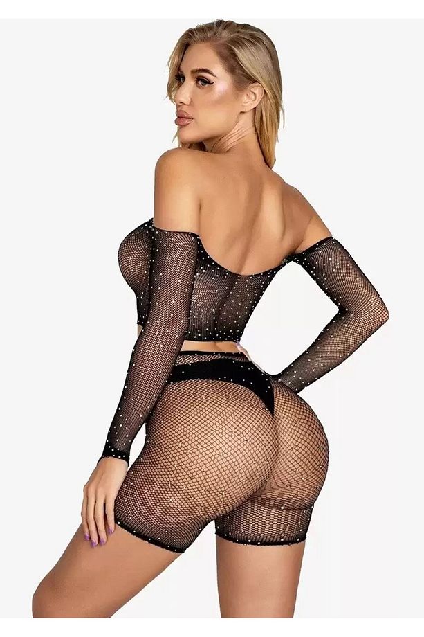 Kadın Seksi Siyah Dantel Ve File Işlemeli File Kombin Siyah Şık Jartiyer Vücut Çorabı - 2