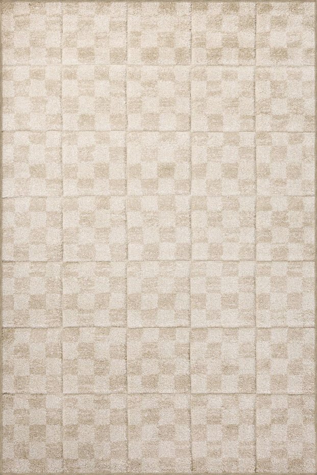 Cube Checkered Cream Woven Base Washable Carpet Miravip9099
