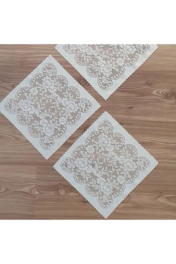 Güllü Desen Örme Peçete 6 Adet 30 X 30 (krem) - 4