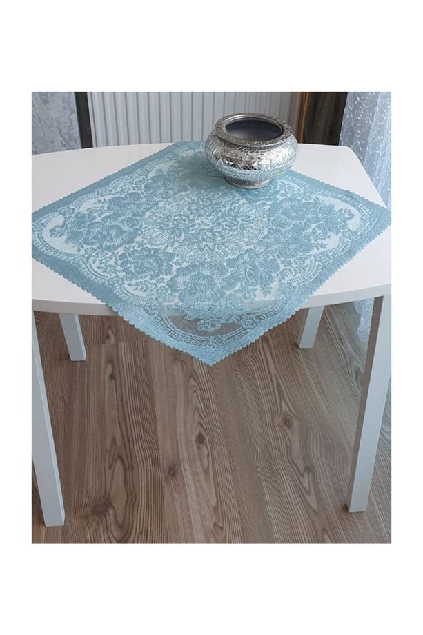 Örme Tül Kumaş Sarmaşık Desen 45x45 2 Adet Örme Peçete (MAVİ) - 1