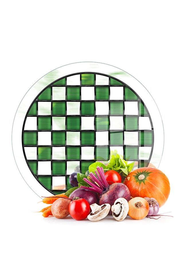 Green White MacKenzie Glass Cutting Board and Presentation Holder - 30x30 cm