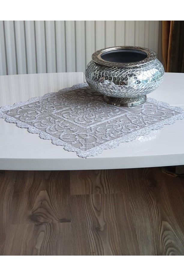 Osmanlı Desen Örme Tül Kumaş Peçete Örtüsü 6 Adet 30x30 (GRİ) - 1