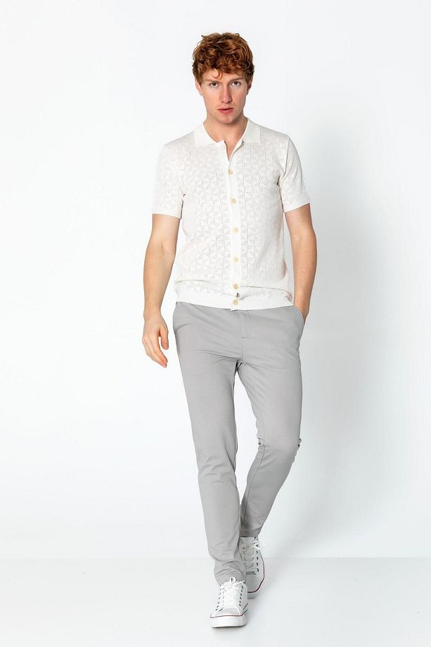 Erkek Off White Regular Fit Örme Rahat Triko Yazlık Gömlek Rn6484 - 2