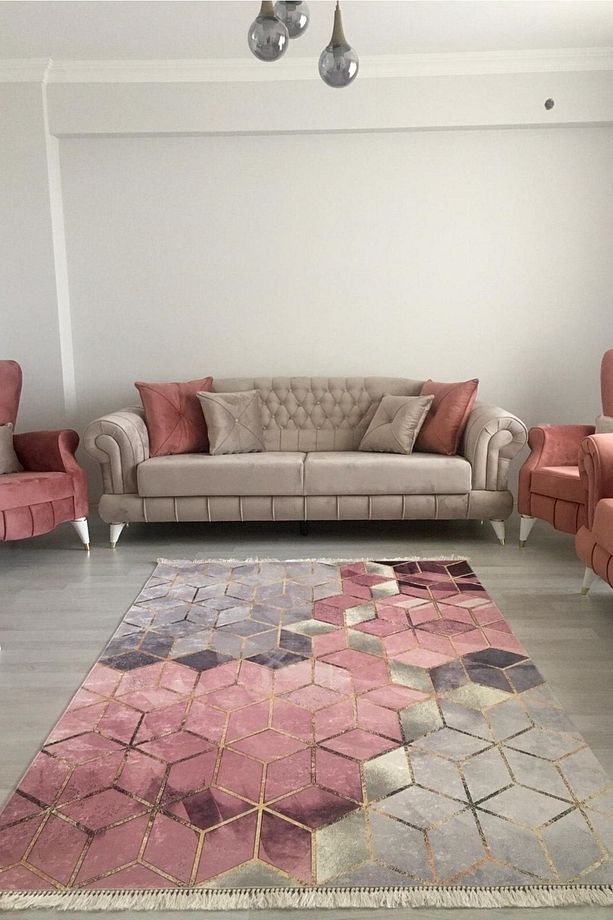Pembe Halı Salon Halısı Makinede Yıkanabilir Yatak Odası Halısı Yolluk Mutfak Halısı - 1