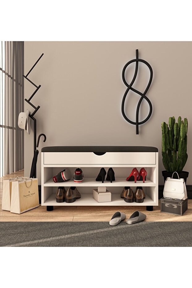 Alin Beyaz Ayakkabılık Bench - 1