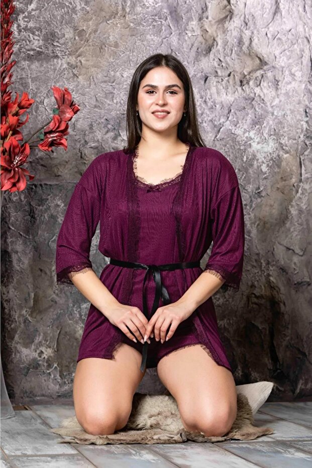 Women's Pegasus Fabric 3-Piece Nightgown, Robe, and Shorts Set