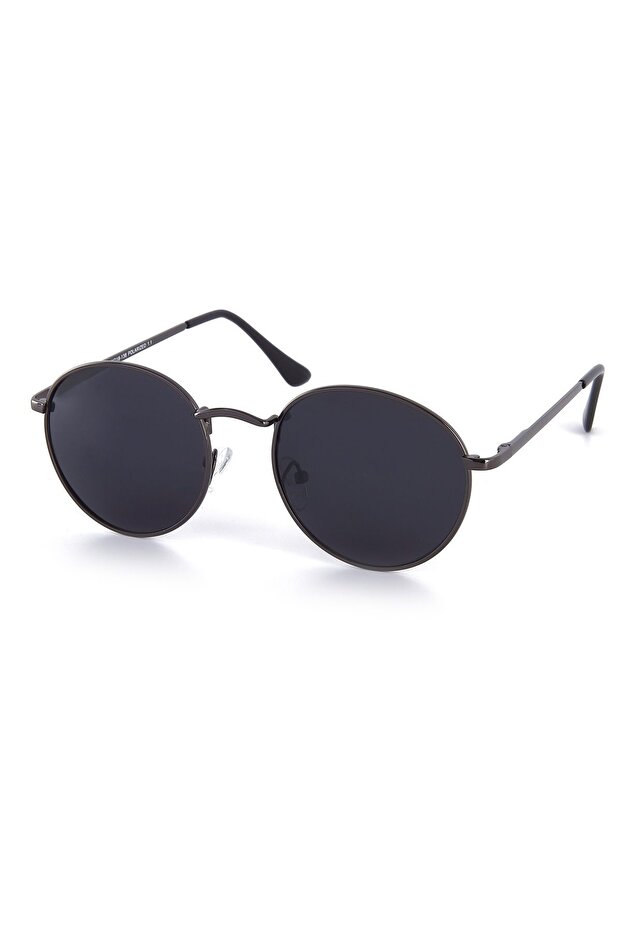 Metallic Gray Unisex Round Oval Model Polarized Glass Sunglasses