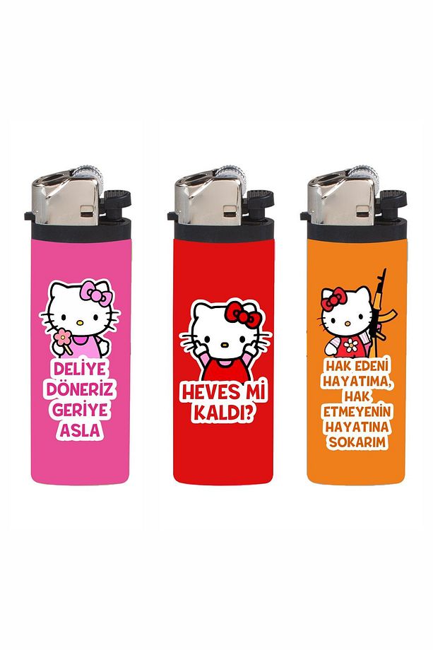 Çakmak 3 Adet Hello Kitty Replik Temalı Klasik Çakmak - 1