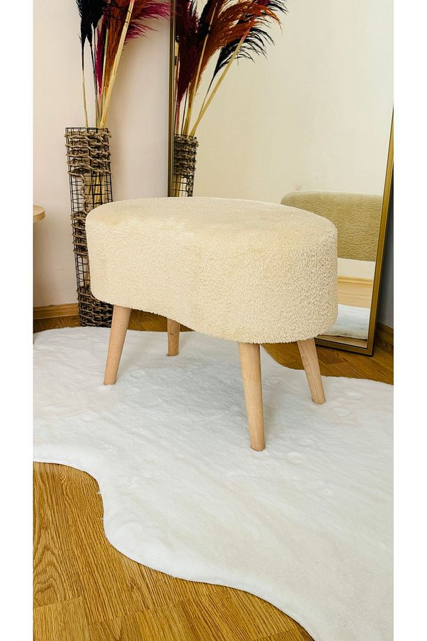 Fasulye Model Ahşap Ayaklı Teddy Kumaş Dekoratif Puf Bench - 1