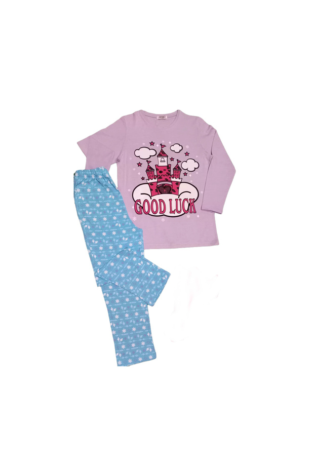 Patterned Long sleeve Sleeved Girls' Pajama Set with Pants 4102