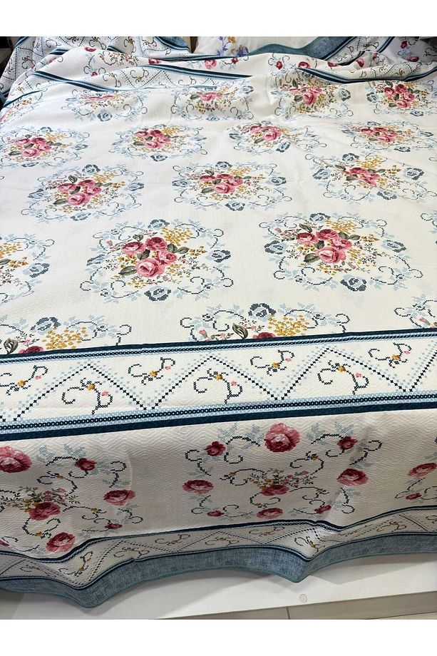 Buket Desen Baskılı 150x240 Cm. Tek Kişilik Tek Pike - Petrol Yeşili - 2