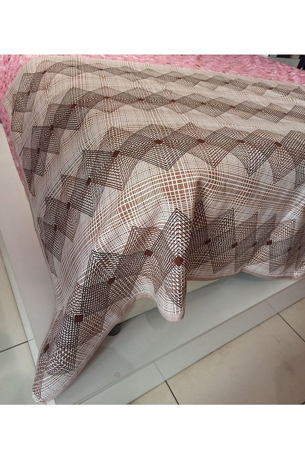 Geometrik Desen Baskılı 150x240 Cm. Tek Kişilik Tek Pike - Kahve - 1