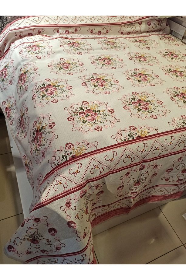 Buket Desen Baskılı 150x240 Cm. Tek Kişilik Tek Pike - Somon - 4