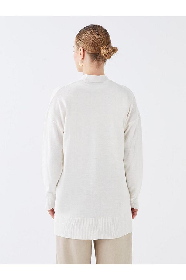 LCW Modest Şal Yaka Düz Uzun Kollu Oversize Kadın Triko Hırka - 5